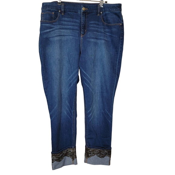 Chico's The So Slimming Girlfriend Ankle Cuffed Motifs Jeans Blue Size 2/Large - Picture 1 of 9